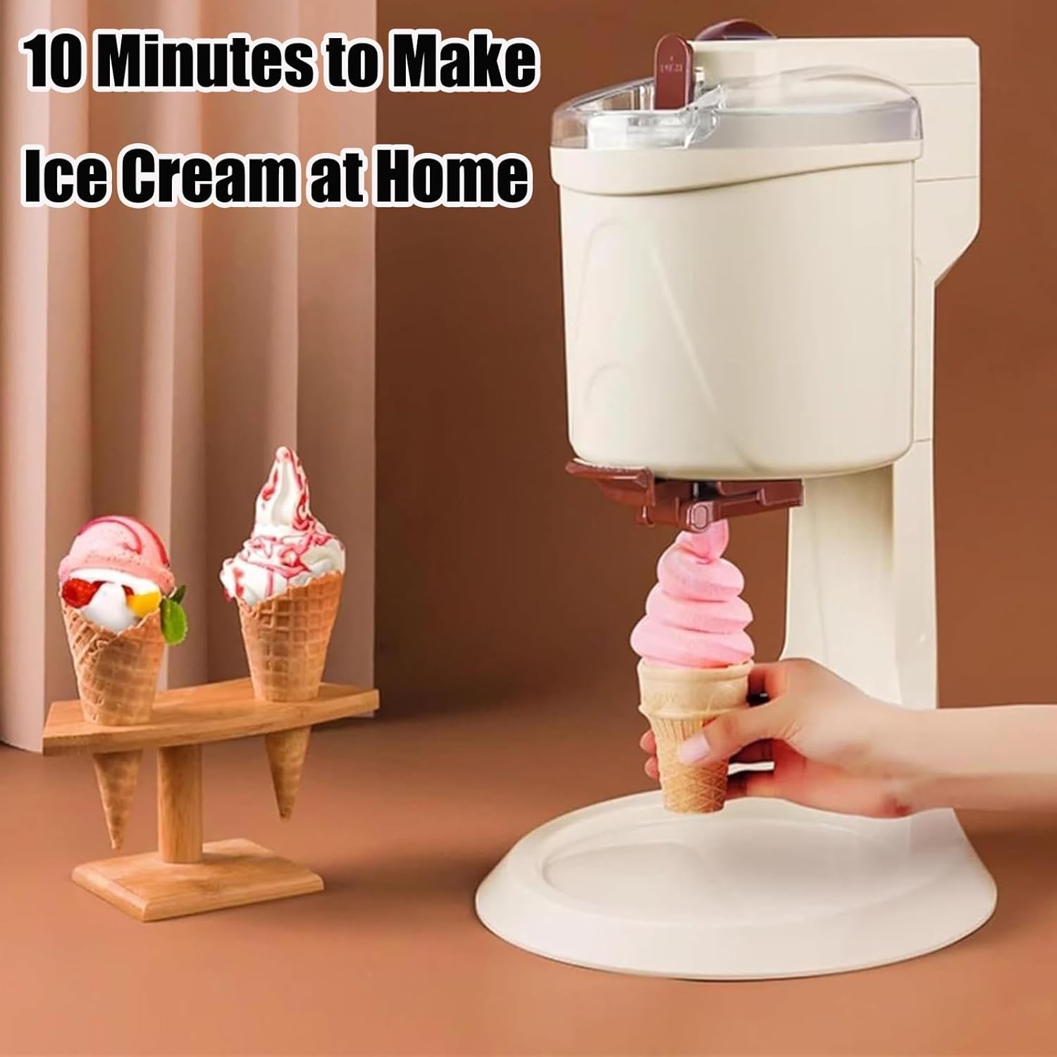 Soft Ice Cream Machine, 1 Liter Automatic Mini Fruit Soft-Serve Maker for Home, Bar, Cafe - Household Small Ice Cream Appliance