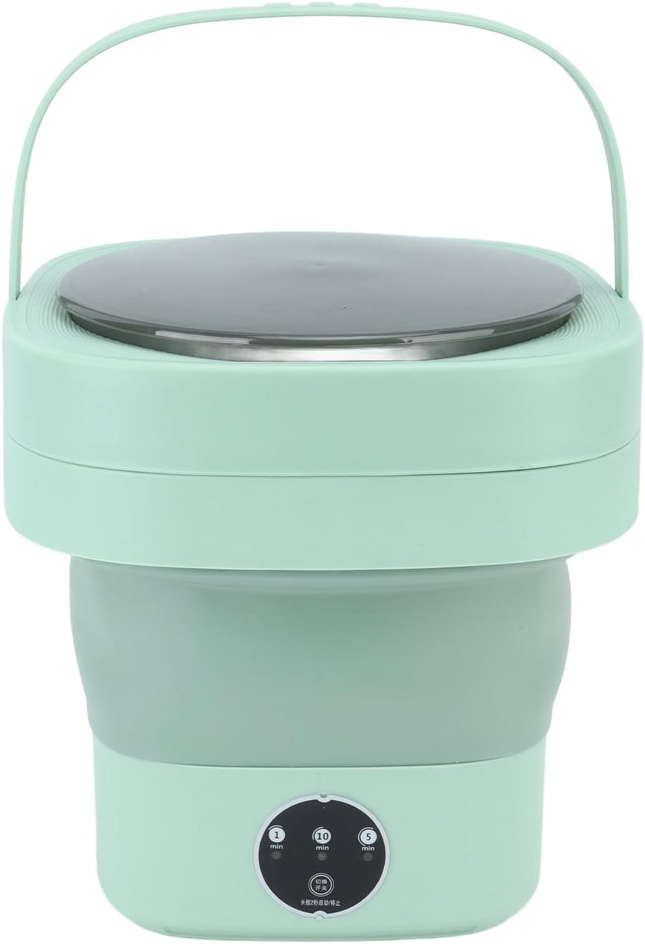 Asixxsix Portable Washing Machine, 6.5L Mini Portable Bucket Washer Foldable Washing Machine with Soft Spin Dry and Drainage Pipe Small Portable Washer for Apartment RV Travel Underwear (Green)