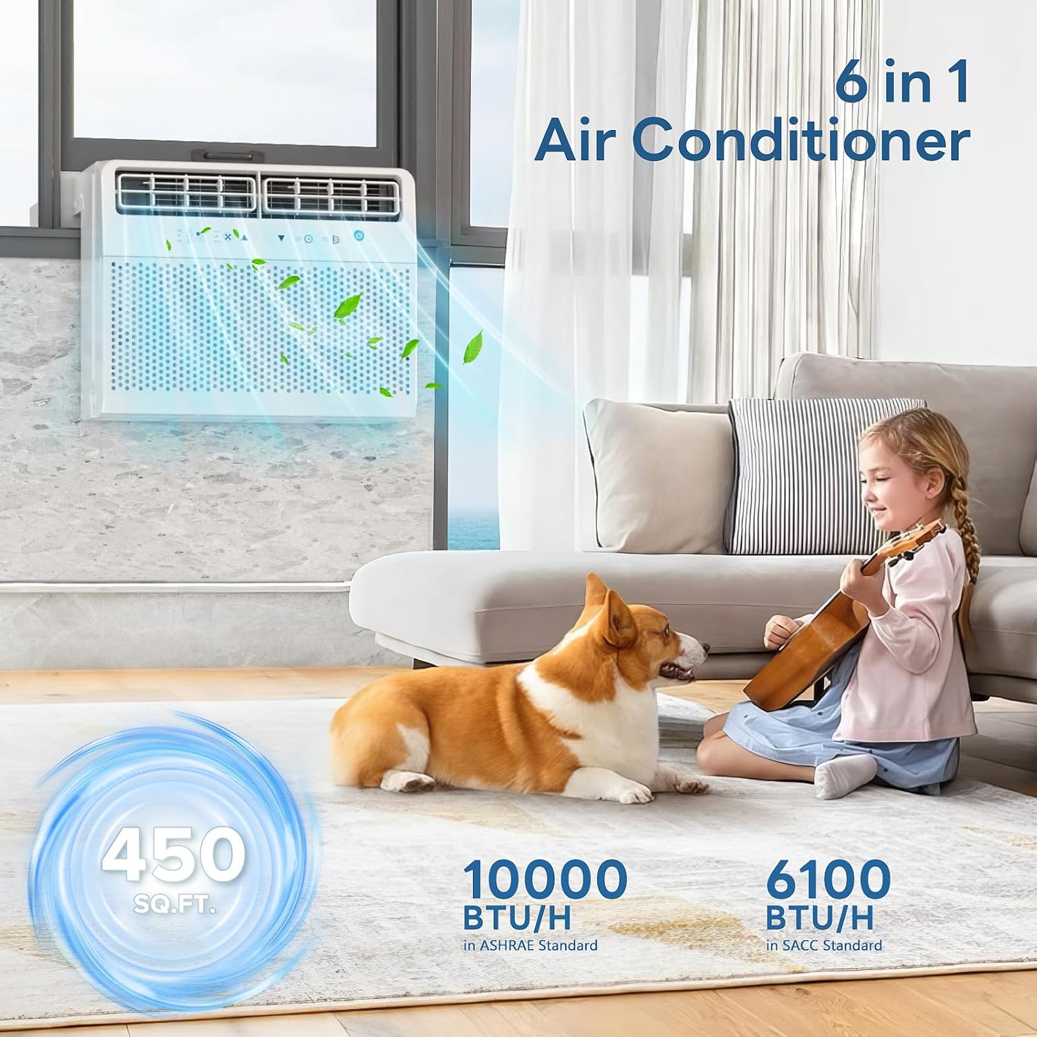 ZAFRO U Shaped Window Air Conditioner 10000BTU AC Window Unit Cools 450 Sq.Ft., Ultra Quiet Energy-Efficient Cooling, With Remote Control