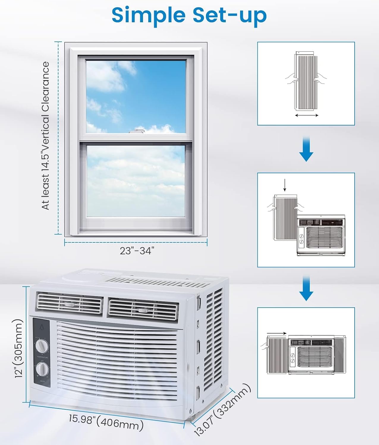 5000BTU Window Air Conditioner, AC Unit Cool up to 150 Sq. Ft. with Manual Adjustable Fan and Cooling Settings, Fan Speeds/Easy Install Kit Included, for Small Bedroom, Living Room, Home Office