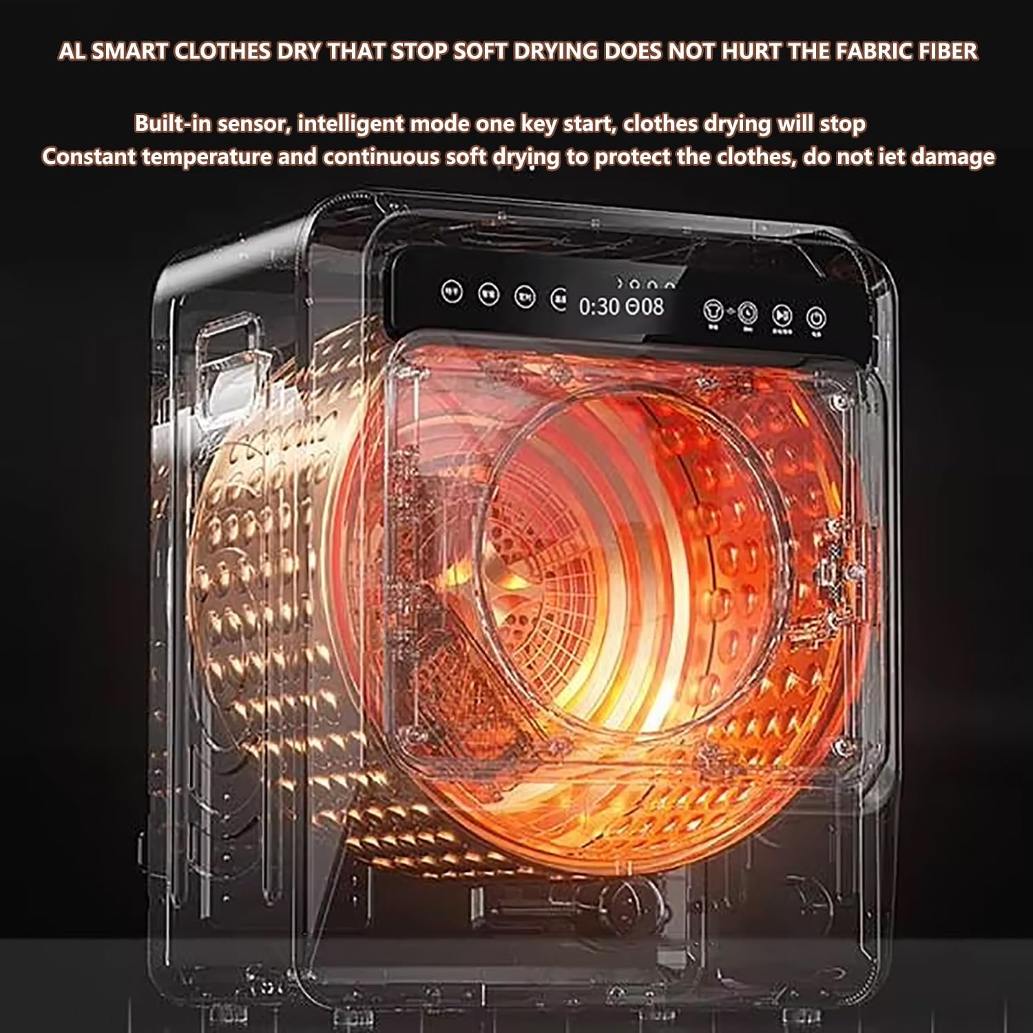 Small Tumble Dryer With LCD Smart Touch Panel, 4Kg Drying Capacity, 3 Temperatures, Stainless Steel Inner Tube, 36.3 Lbs Portable Dryers For Laundry 1000W