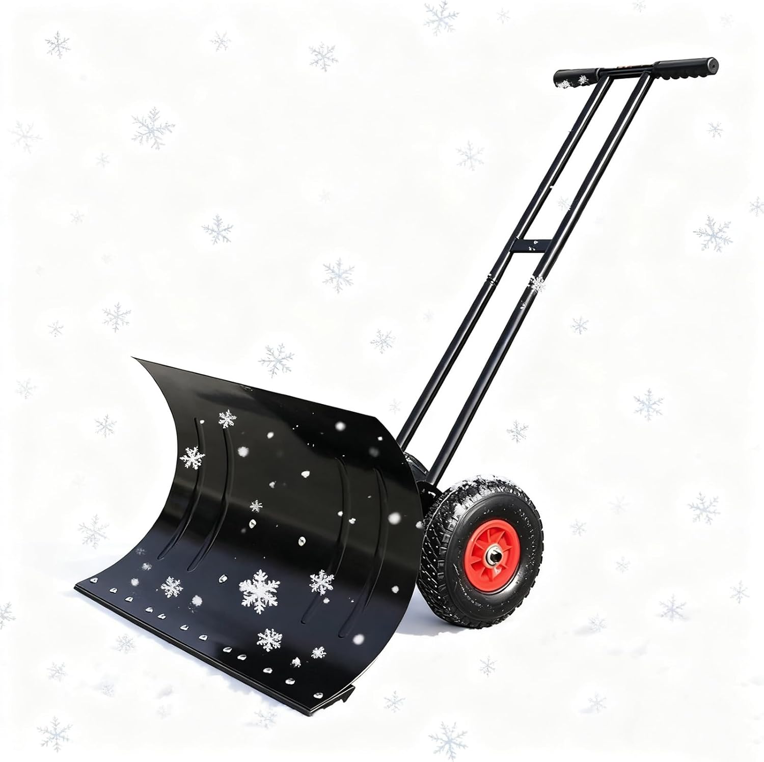 100cm Wide Snow Shovel with Wheels, Heavy-Duty Push Scoop for Snow Removal, Leaf Cleanup & Garden Use, Adjustable Ergonomic Handle & Non-Slip Grip, Efficient Clearing Tool