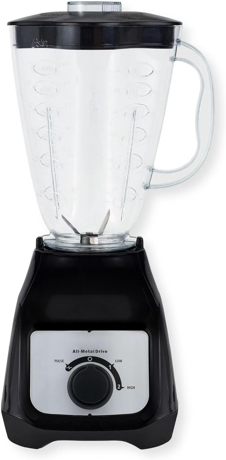 Oster Classic 3-Speed Blender, Black, 3 Manual Speeds, 6-cup Blending Jar with Pre-marked Measurement Lines, 700W High-torque Motor, Dishwasher-safe, All-Metal Drive,