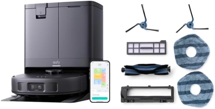 eufy X10 Pro Omni Robot Vacuum and Mop Combo, 8,000 Pa Suction + Official Replacement Parts Kit, Roller Brush with Bristles and Rubber, Brush Guard, 2 Side Brushes, Washable Filter, and 2 Mop Cloths
