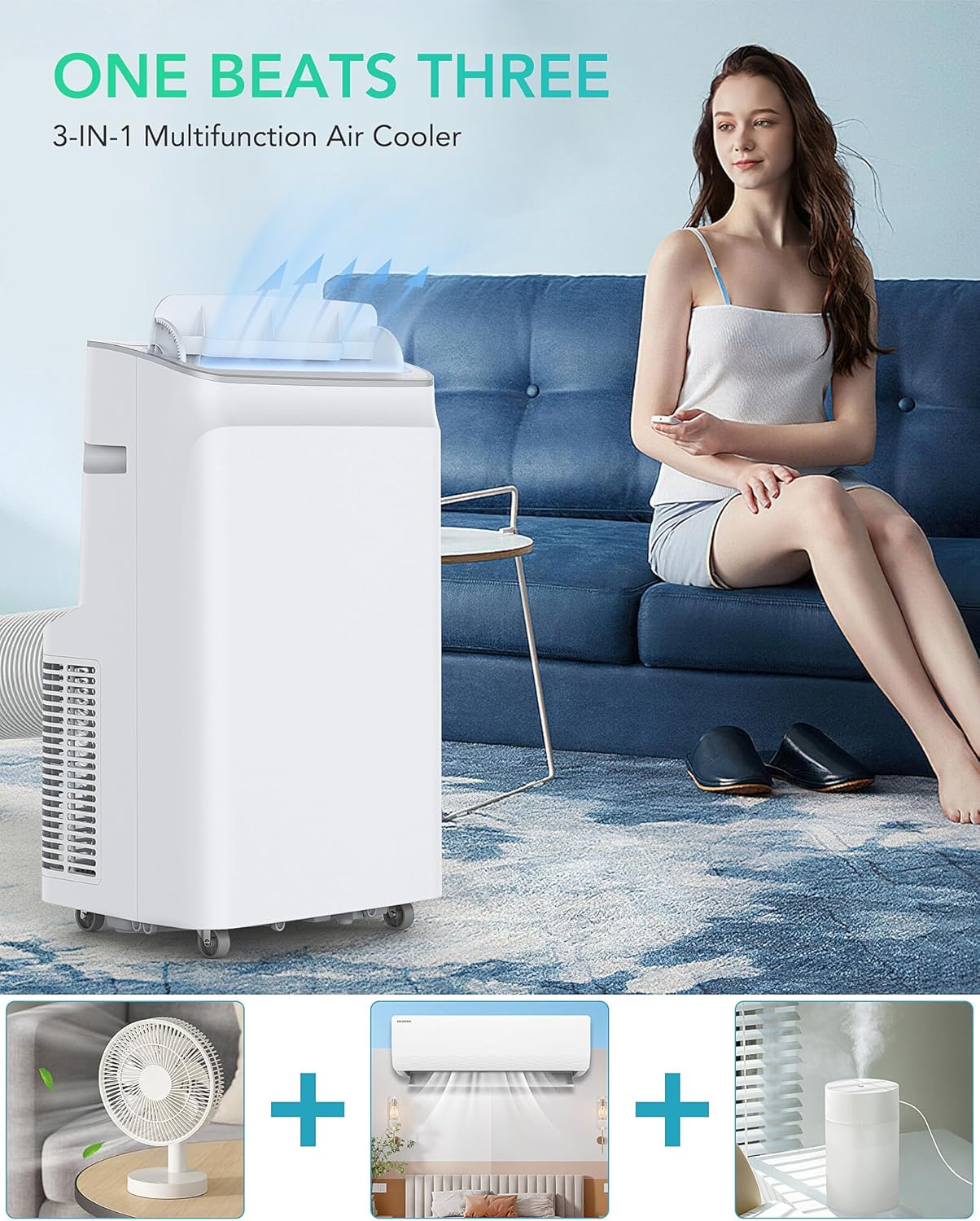 12000 BTU Portable Air Conditioner, 500 Sq.Ft. Coverage, 3-in-1 Compact Cooling Unit with Fan, Dehumidifier, Portable AC with Remote Control, Sleep Mode, 24H Timer
