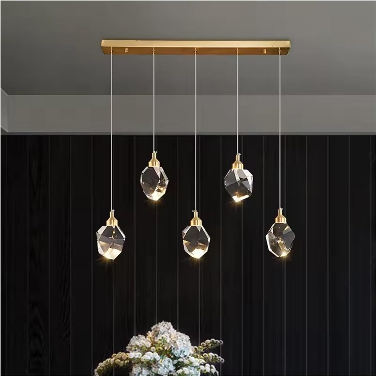 1-3-5 Head Pendant with Big Crystal Ball for Bedroom Living Home Decor Glod Base Chandelier Nordic LED Lighting Interior Lamp,Household
