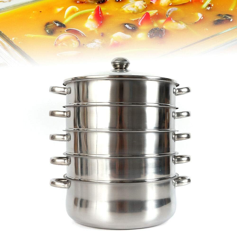 26 cm Stainless Steel steam Cooker, Glass lid, 5-Layer Steamer, Slow Cooker, Cooking Pot, Small appliances, Kitchen Mantle Cooker, Kitchen Appliance