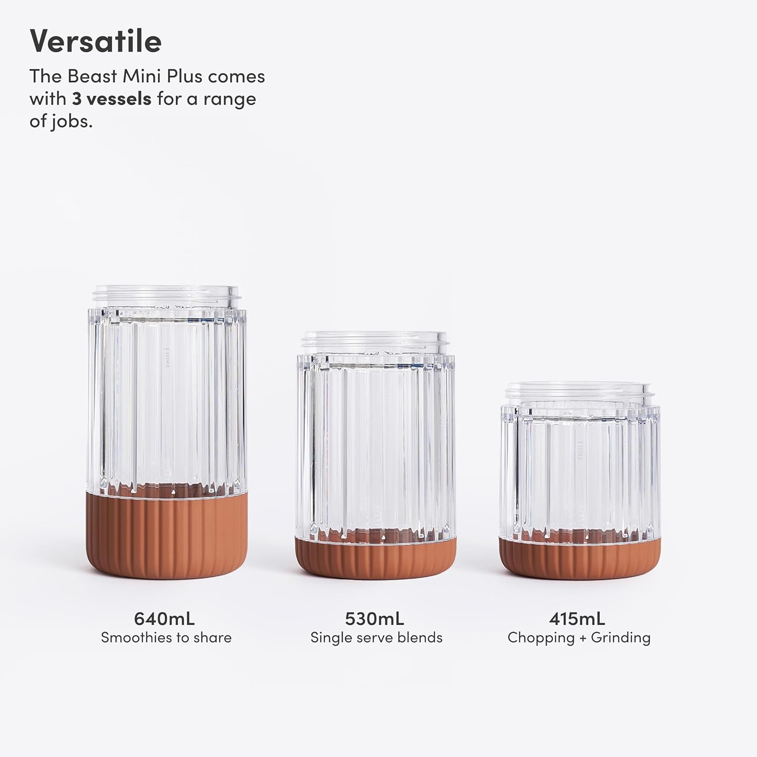 The Beast Mini Blender Plus | Mini Countertop Kitchen Blender | Blend Smoothies and Shakes, Dressings, Sauces, Dips | Extra Vessels, Straw Cap and Straws Included | 600W (Terra)