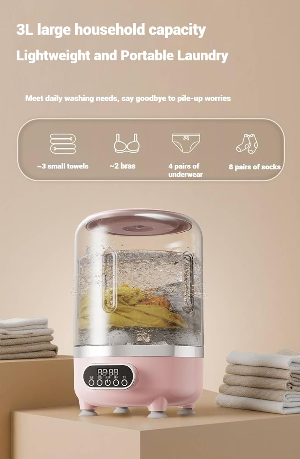 Portable Washer 3-in-1 Wash, Rinse, Washer Rotating Basket Ideals for Cleaning Underwear, Socks, And Lightweight Garments (powder)