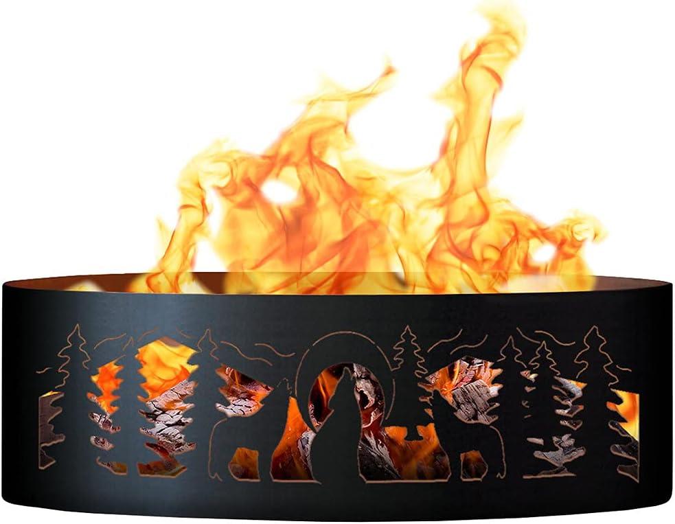 PD Metals WR00448 Wolves Unpainted 12 in. Tall 48 in. Diameter Outdoor Fire Ring 48 x 48 x 12 in. Rustic Black Color