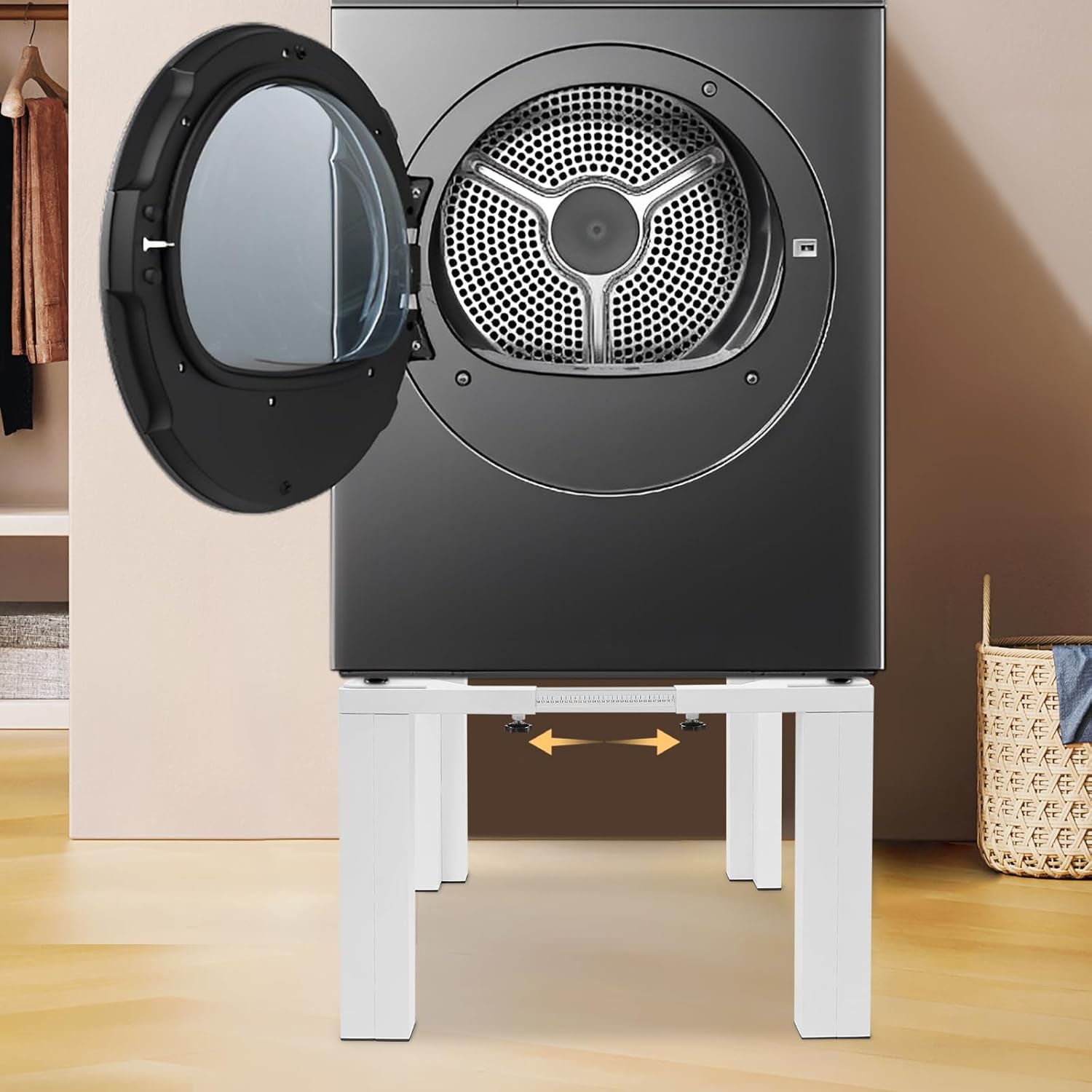 Heavy Duty Stainless Steel Washing Machine Stand 1200Lbs, Adjustable Washer Dryer Refrigerator Base 16In Height, Universal Appliance Rack for Laundry Room, Home, Commercial Use (White)