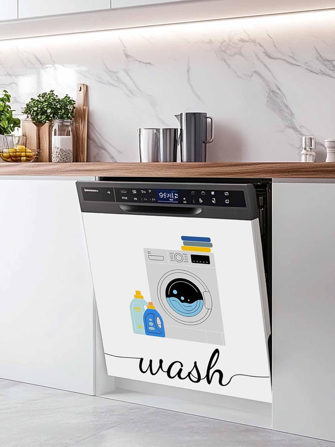 Laundry Room Dishwasher Magnet Cover, Modern Minimalist Washing Machine Refrigerator Magnets Covers for The Front Door, Reusable Dishwasher Panel Fridge Decal Cover for Home Appliance Decor 23''x26''