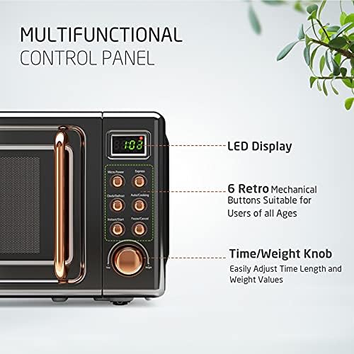 Countertop Retro Microwave Oven, 0.7 Cu Ft Small Microwave with Defrost, 5 Micro Power, 8 Auto-Cooking Set & Child Lock, Compact Microwave w/10 Inch Turntable, 60-min Timer, LED Display, 700W