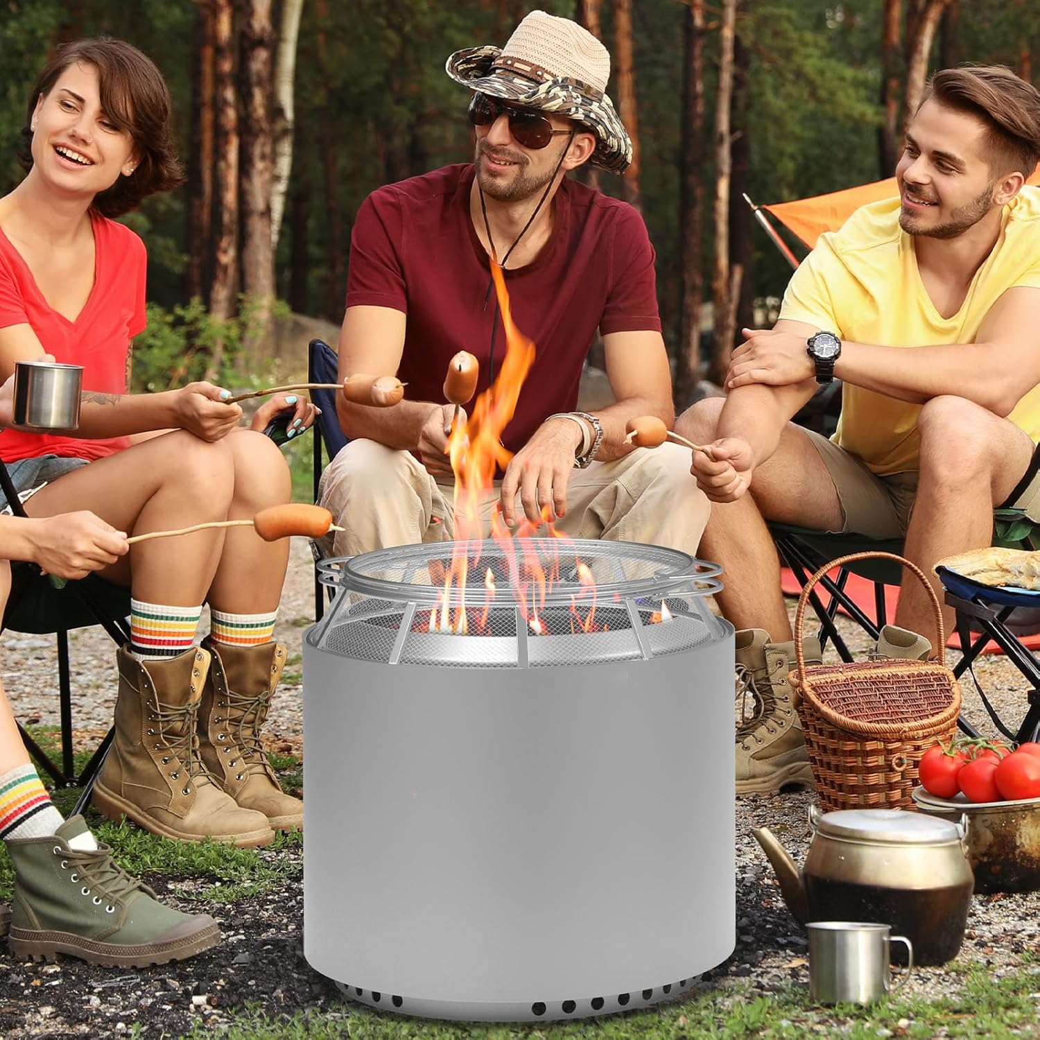 Spark Protector Mesh Screen for Solo Stove Yukon 27 Inch, Stainless Steel Fire Pit Spark Screen Mesh Fire Pit Spark Protector with Sticks Poker for Solo Stove Yukon Accessories