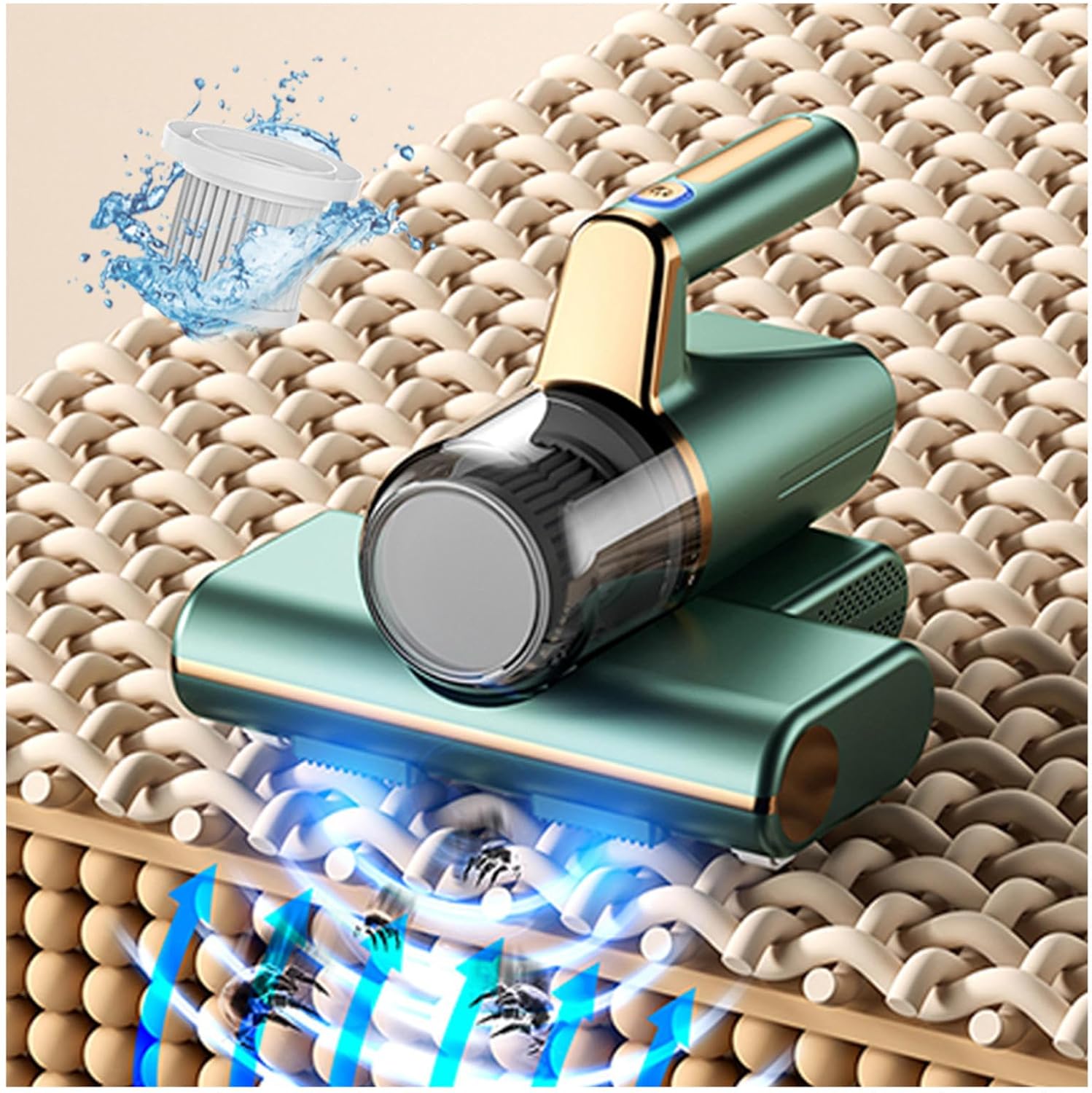 Aspiradora para Colchones De Cama, 3-in-1 Wireless Mattress Cleaner Vacuum 14kpa Super Suction Vacuum for Bed Effectively Clean Up Bed, Dust and Pet Hair,Green