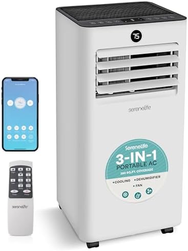 SereneLife 10,000 BTU Portable Air Conditioner, Small AC with Dehumidifier and Fan, Wifi Function, Mini AC Unit with 450 Sq. Ft. Coverage, Includes Remote Control and Window Mount Kit