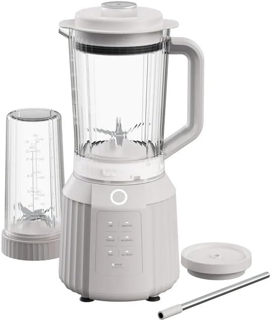 Thymes & Tables Countertop Blender Duo SmartCrush Tech 1100W with 57oz Pitcher & 25oz Cup, Smart Seal Lid, Vortex Blending, Pulse Mode, Dishwasher Safe, Ice Crush, Smoothie Preset (Sand White)