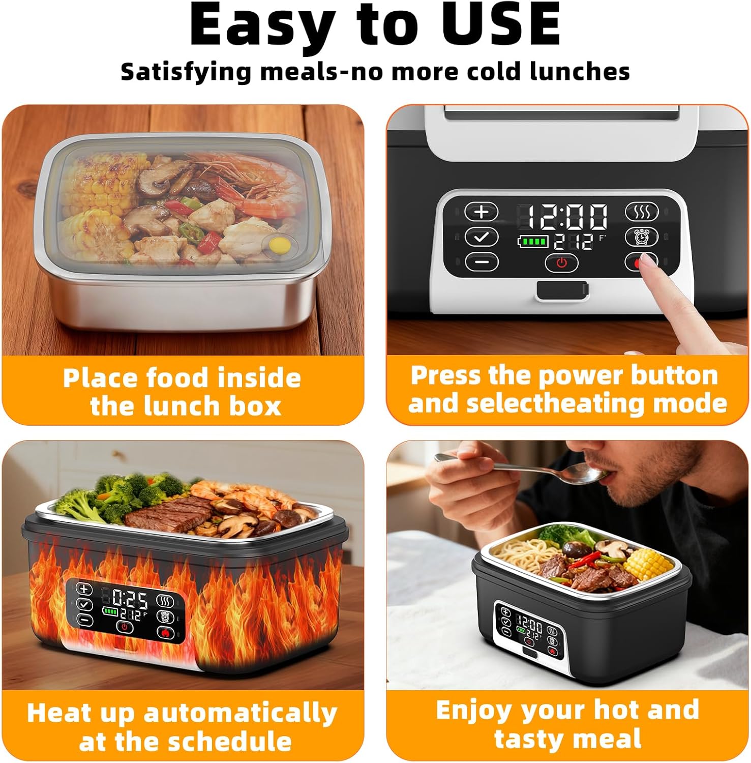 XL 6.3-Cups Cordless Electric Heated Lunch Box for Adults, 20000mAh Rechargeable Battery Powered Smart Self Heating Lunchbox for Men Women, 100W Food Warmer for Trucks Driver Travel Office Worker