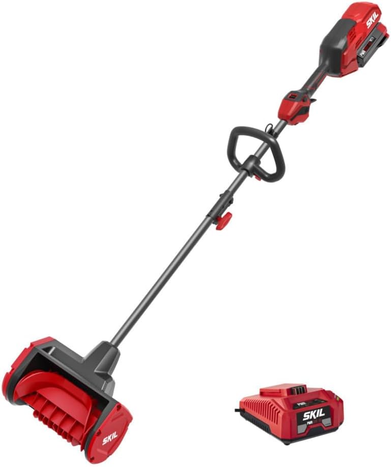 SKIL PWR CORE 40 Brushless 40V 12 in. Power Head Snow Shovel Kit, 20'ft Throwing Distance, Includes 4.0Ah Battery and Charger - PSS1200C-10, Red