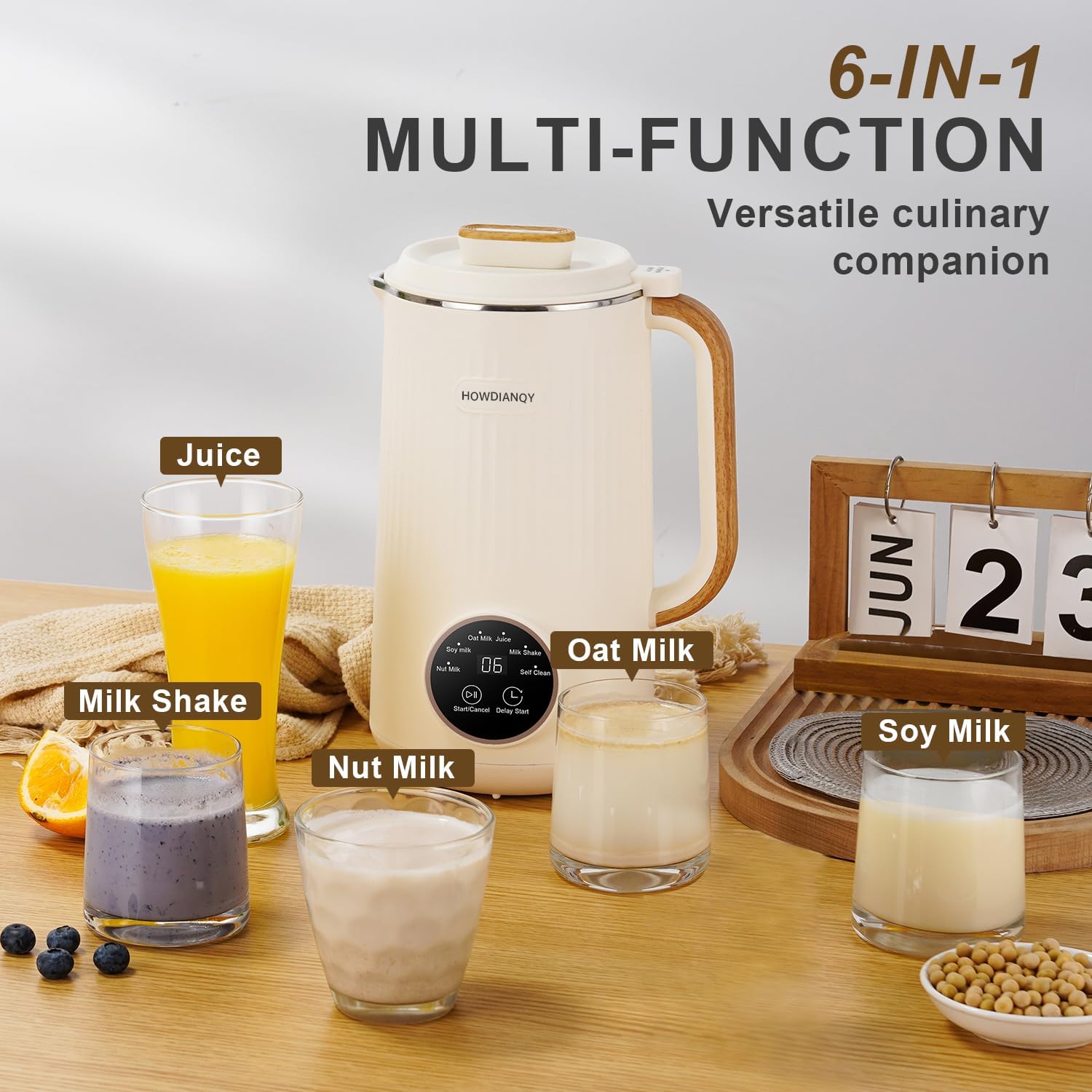 HDQ Nut Milk Maker Machine, 32oz Nut Milk Blender for Kitchen, Full-touch-panel Automatic Plant-Based Beverage Machine for Soy, Almond, Oat & Coconut Milk with Delay Start/Milk Shake Function