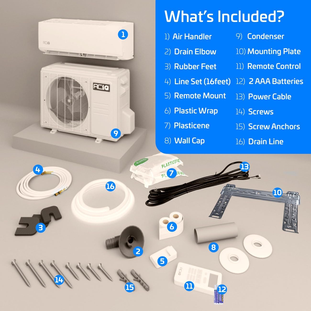 ACiQ 20 SEER2 Essentials 9000 BTU Comfortable Inverter Mini Split AC/Heating System, 0.75 Ton White Wall Mount Ductless Heat Pump AC Unit, with 16ft Installation Kit | WiFi Control, 208/230V, R454B