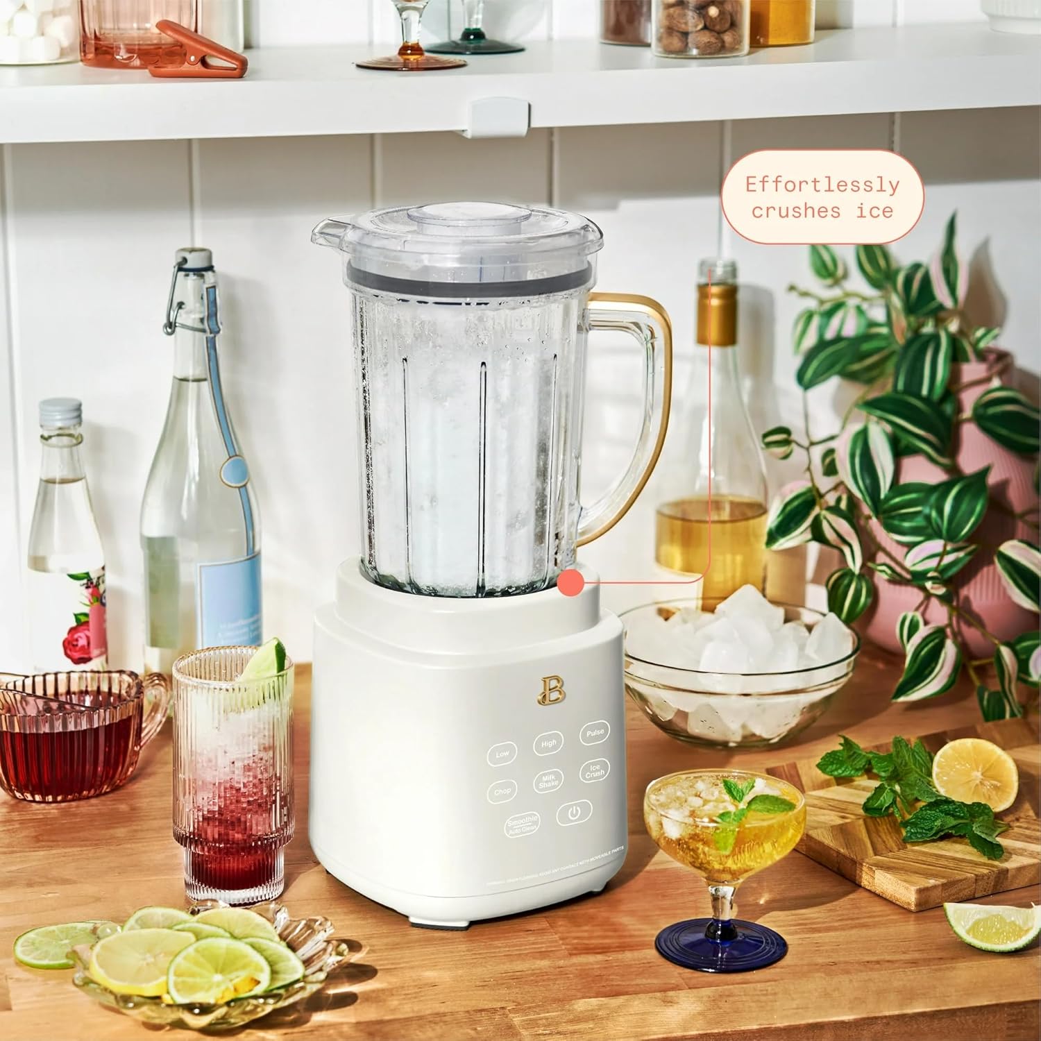 Beautiful PowerExact High-Performance 700-Watt Blender System by Drew Barrymore, 50-Ounce Pitcher, Stainless 4-Tip Blade, 3 Speeds + 4 Presets, Dishwasher-Safe Parts, Travel Cup Included