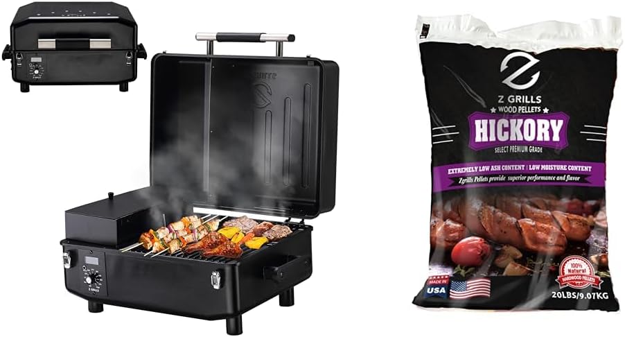 Z GRILLS Portable Pellet Smoker CRUISER 200APro Bundle with Z GRILLS 20lbs 100% All-Natural Hardwood Hickory Wood Pellets for Smoker Grill