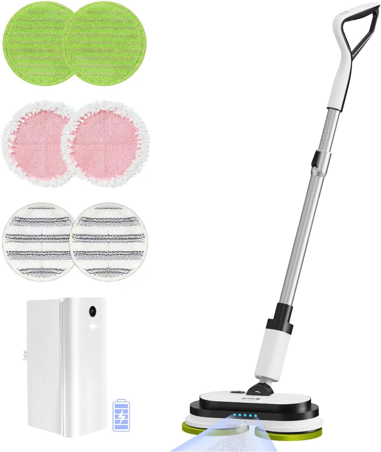 EOUS Cordless Electric Mop, Floor Cleaner with LED Headlight & Water Sprayer, Up to 60 Mins Detachable Battery, Dual-Motor Powerful Spin Mop, 300ML Water Tank for Multi-Surface, Self-Propelled
