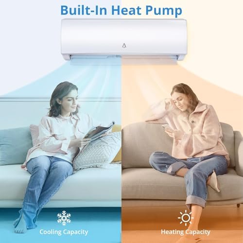 Smart 9,000 BTU Ductless Mini Split AC/Heating System, 19 SEER2 Inverter, WiFi, Voice Control, 5 Modes, 115v, for Up to 450 Sq.Ft., Complete Installation Kit Included