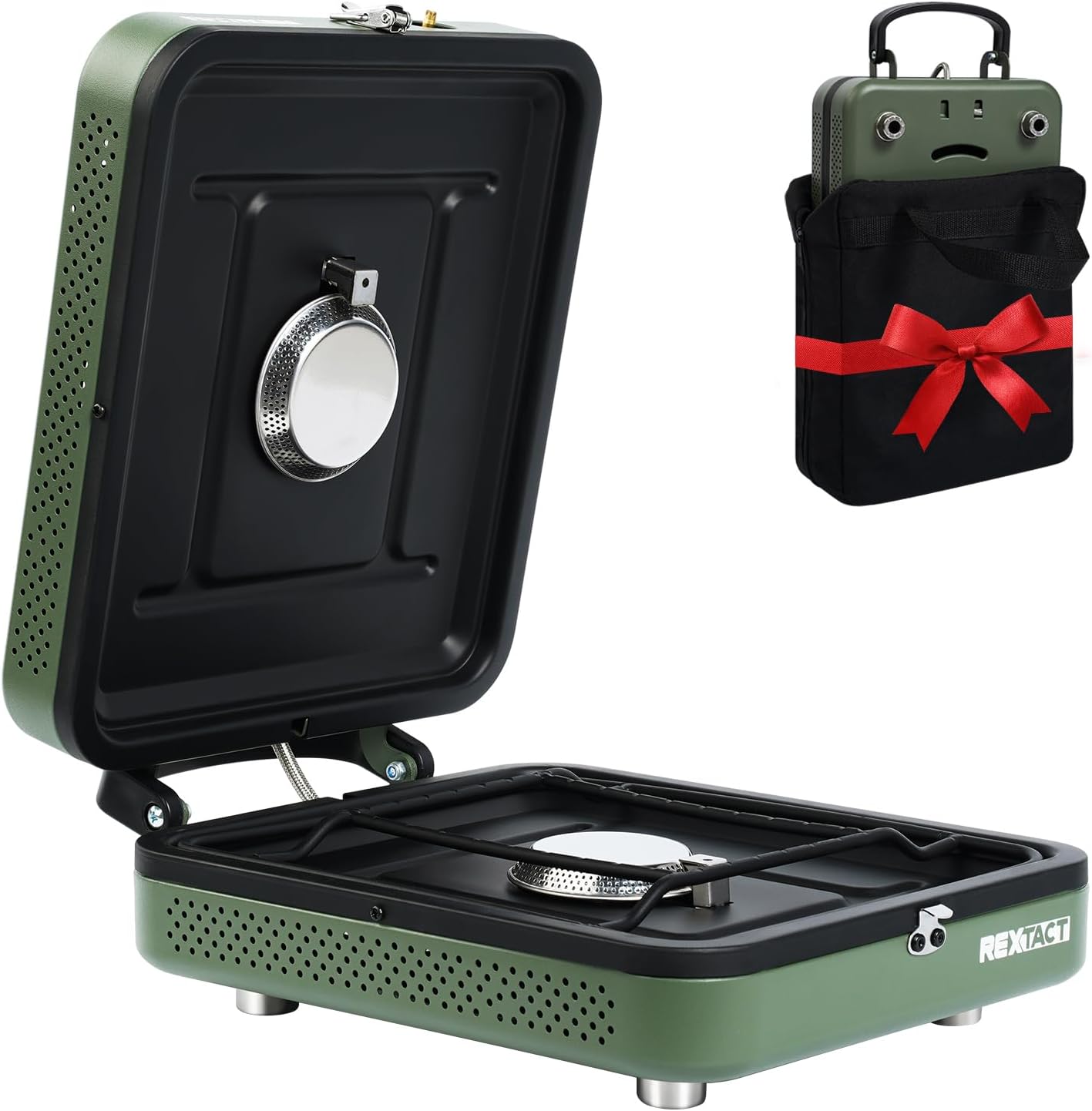 2 Burner Camping Stove with Carrying Bag, Foldable Propane Camp Stove with 17,200 BTU for Camping, Portable Gas Stove with Adjustable Burner for Tailgating, Backyard BBQ,Green