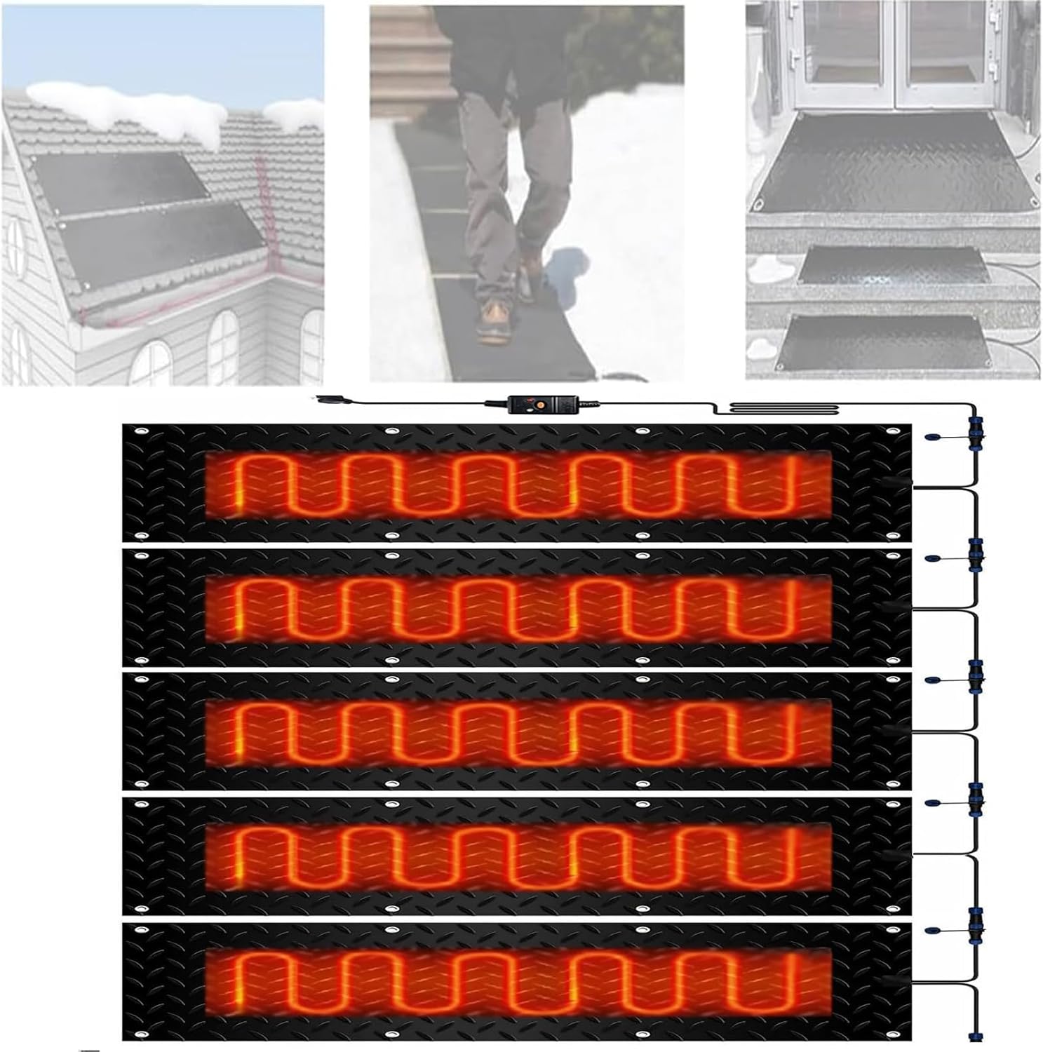 Snow Melting Walkway Mat, Non Slip Rubber Heated Mat with Power Cord, Snow and Ice Heated Pad for Winter Outdoor Stairs, Steps, Doorways, Walkways(5 Pcs,40x200cm/15.7x79in)