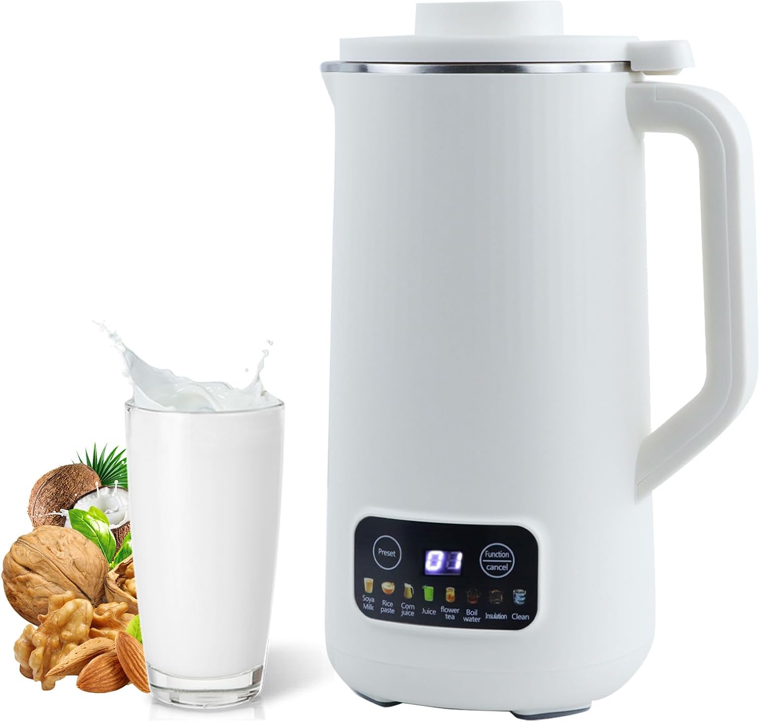 Automatic Nut Milk Maker Blender, 800ml Homemade Soy, Almond, Oat, Coconut, Plant Based and Non Dairy Beverages with LED Display (White)