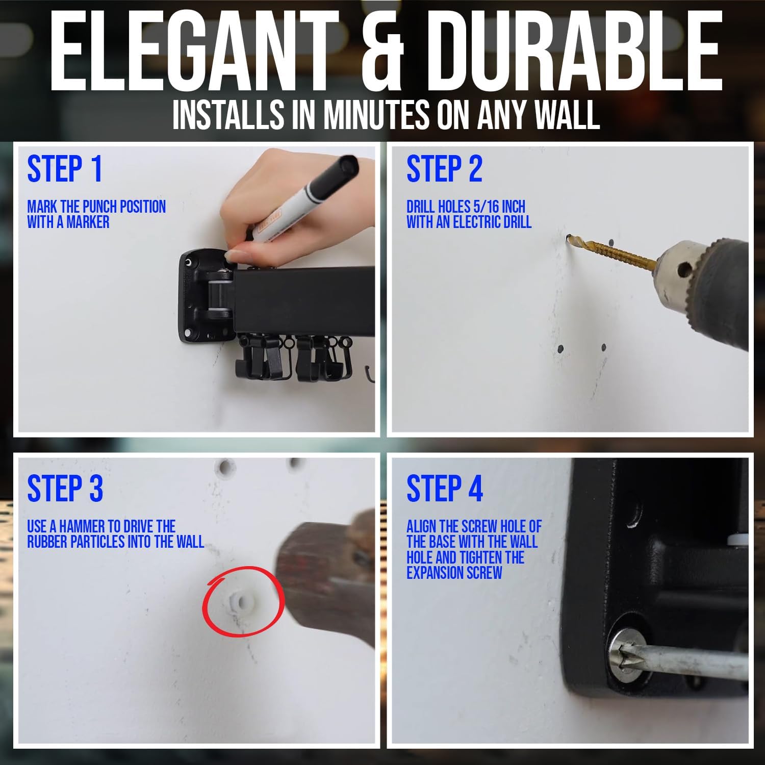 Wall Mounted Drying Rack for Laundry - Foldable Clothes Hanger Dryer with 180° Swivel, 220 lb Capacity, Aluminum Construction, Space-Saving Indoor Outdoor Organizer - Black