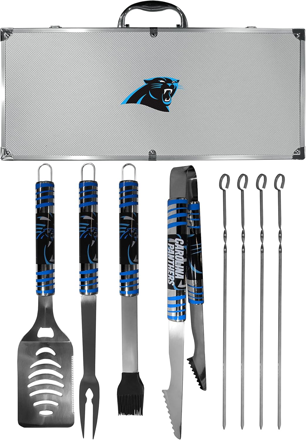 NFL Siskiyou Sports Fan Shop Carolina Panthers Steel Tailgater BBQ Set w/Case 8 piece Gray