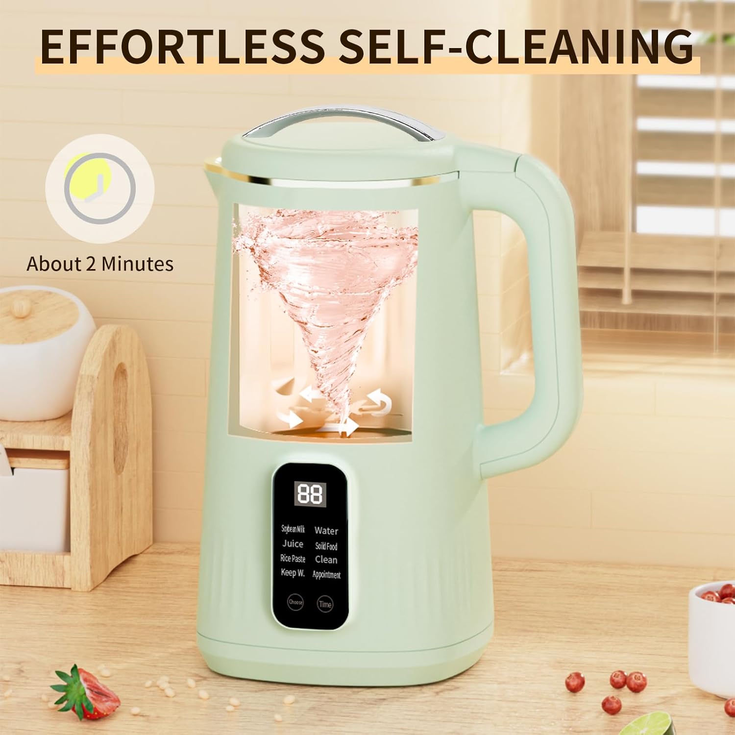 HANC Automatic 8-in-1 Nut Milk Maker Machine, 28oz Quiet Operation Soy Milk Maker, Homemade Almond, Coconut, Juice & Soup, Delay Start/Keep Warm/Self-Cleaning/Boil Water (Cyan)