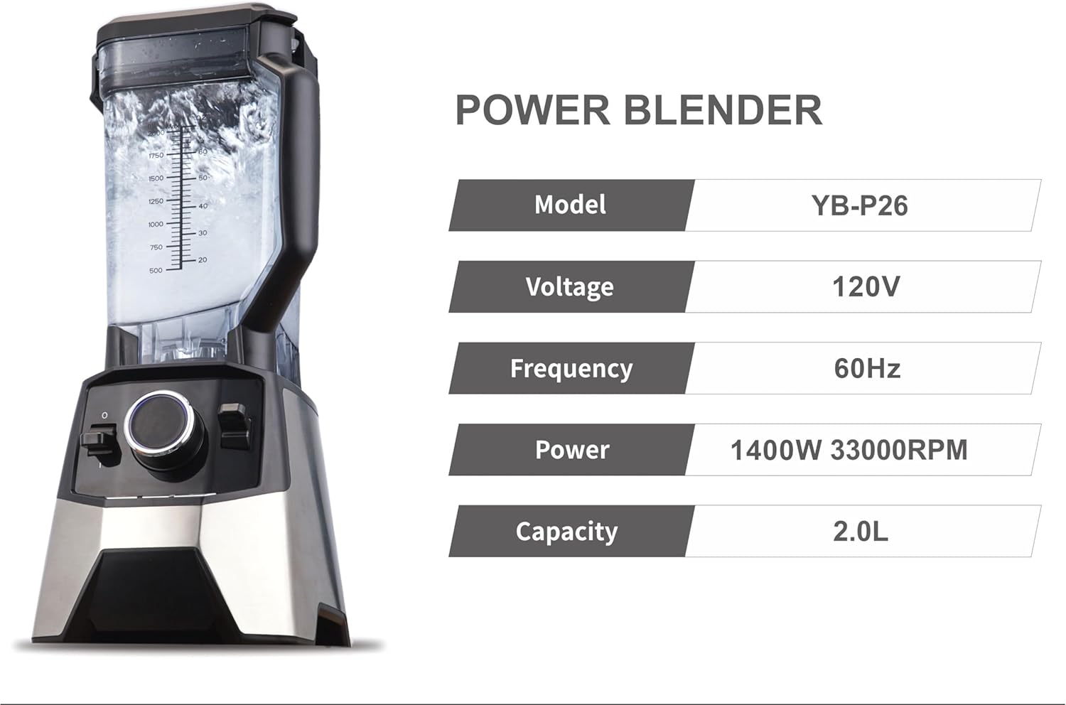 HiCFM Blender, 70 Oz Tritan Jar 2000 Watts 3 Functions for Smoothies, Ice, Sauce with Autonomous Clean, Stainless Steel Blade & Wave Action System