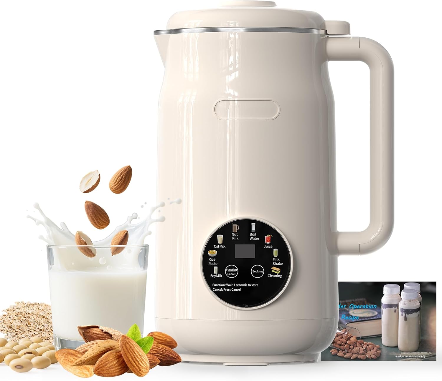 8 in 1 Nut Milk Maker Machine, 50oz Automatic Soy Milk Maker with 10 Blades, Blender for Plant Based Milk, Oat, Almond, Juice, Rice Paste &More with Delay Start, Keep Warm, Boil Water, Self Cleaning