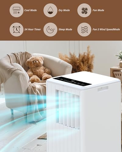 Portable Air Conditioners, 8000 BTU Air Conditioners for Room Up to 350 Sq. Ft. 3-IN-1 Portable AC Unit with Fan/Dehumidifier/24H Timer/Remote Control & Windows Kit, White
