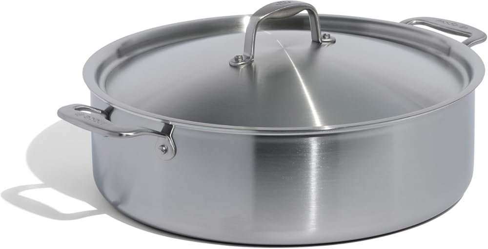 Made In Cookware - 10 Quart Stainless Steel Rondeau Pot w/Lid - 5 Ply Stainless Clad - Professional Cookware - Crafted in Italy - Induction Compatible