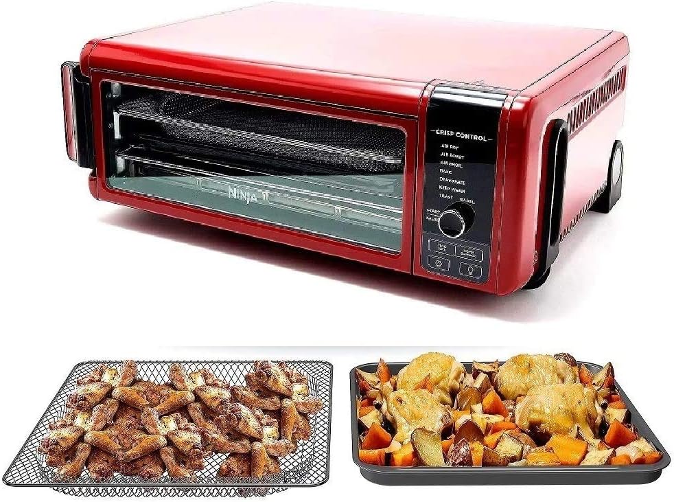 Ninja SP101 8-in-1 Air Fry Large Toaster Oven Flip-Away for Storage Dehydrate Keep Warm 1800w XL Capacity (Renewed) RED