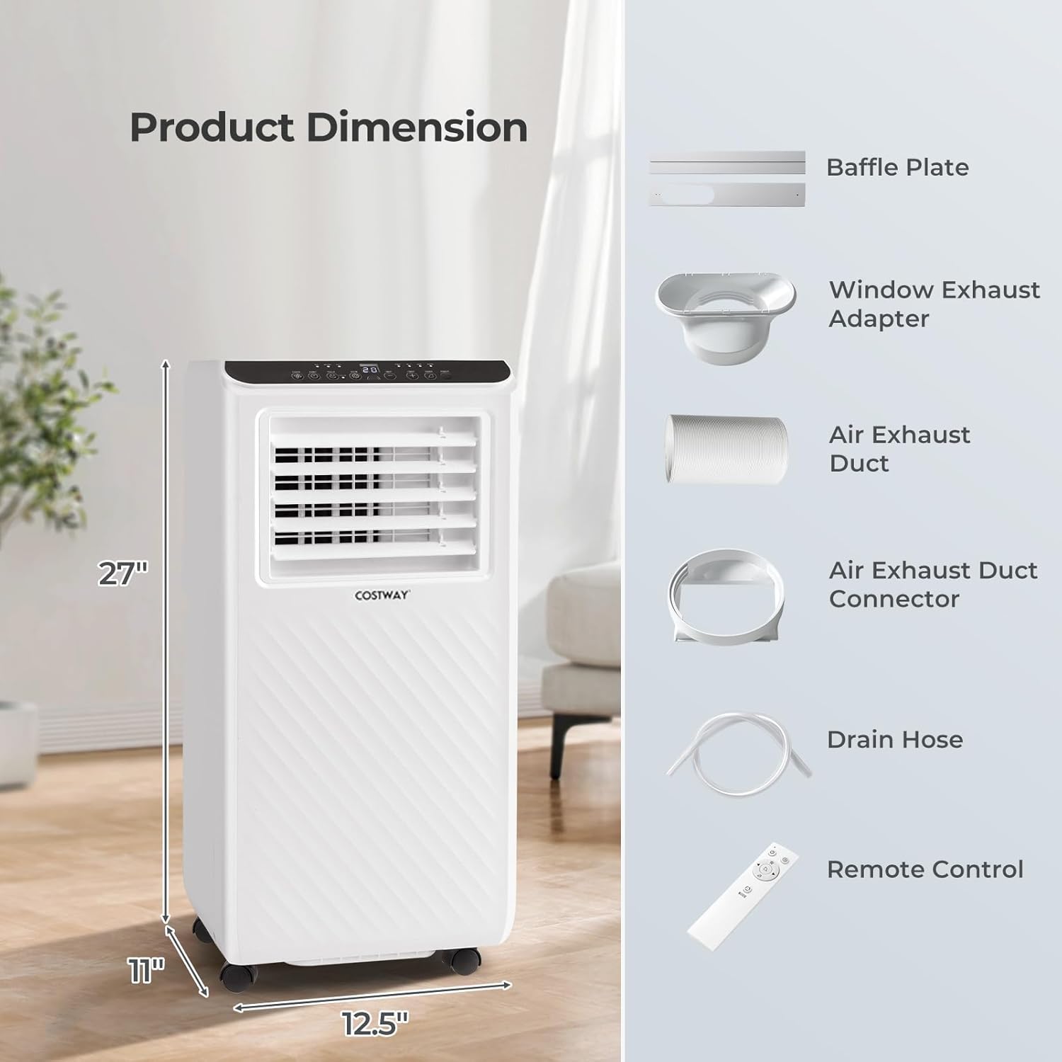 COSTWAY Portable Air Conditioner, 10000 BTU AC Unit with Remote Control, Digital Display, Installation Kit, Casters, 24H Timer, Air Cooler Dehumidifier Fan for Bedrooms Up to 350 Sq.Ft (10000 BTU)