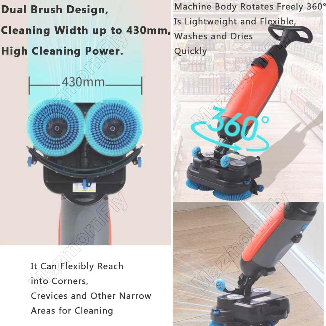 Professional Floor Scrubber, Electric Carpet Spin Cleaner Polisher Buffer, 43 cm Cleaning Width, 1200 m²/h Cleaning Capacity, 240 RPM Deep Cleaning, Dual Brushes Red