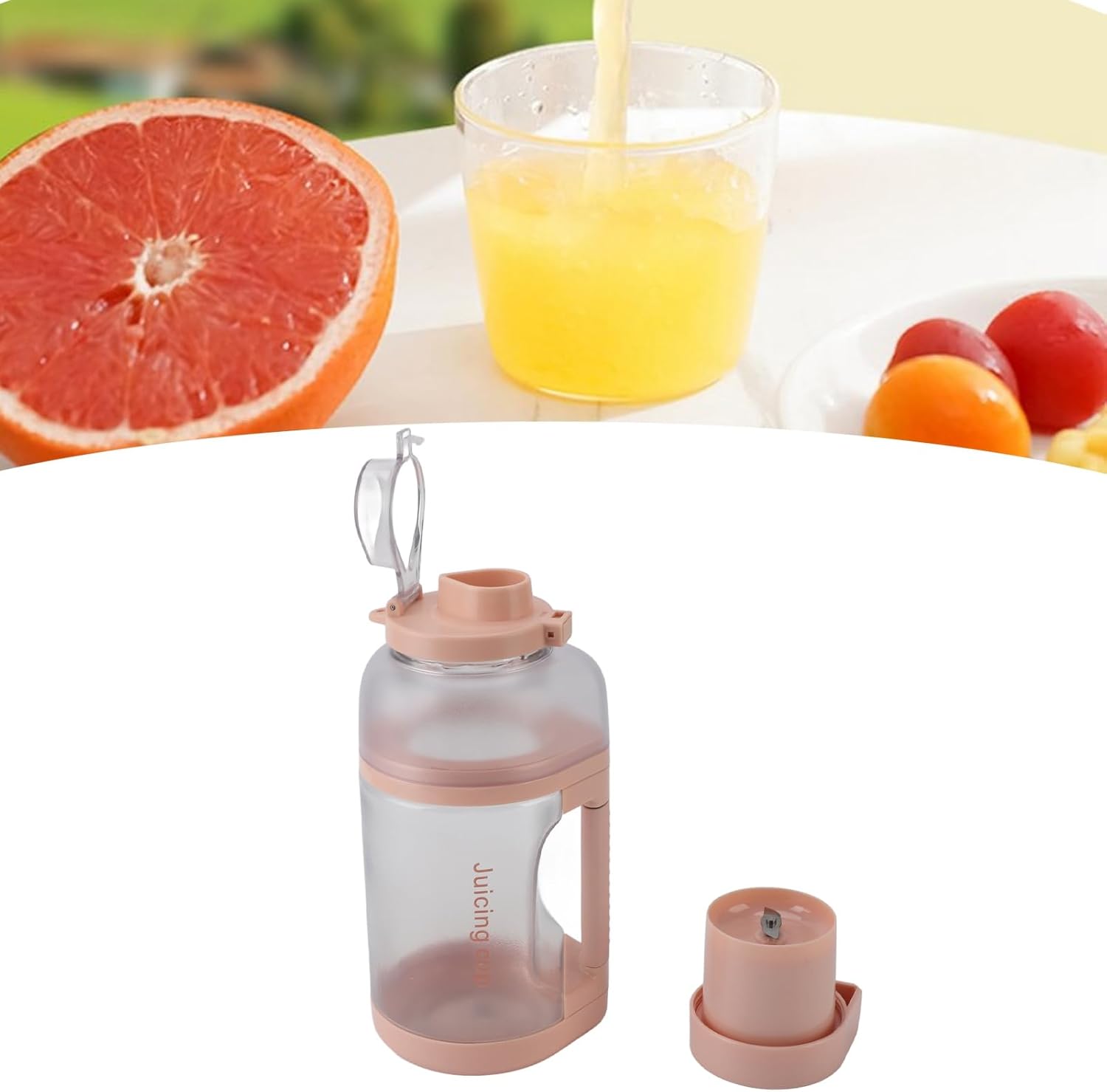 Portable Blender Cup 1500ml Large Capacity USB Rechargeable Multifunctional Cordless Juicer Cup for Fruits Vegetables with ABS Material (Rose)