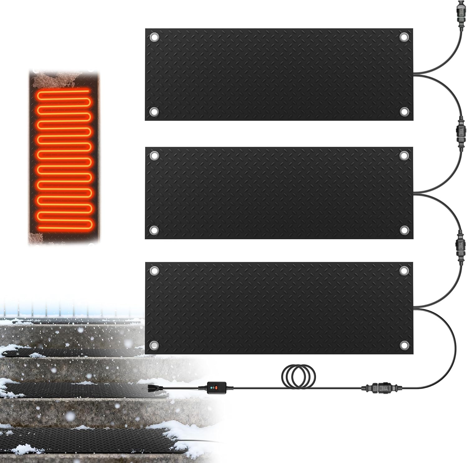 3 Pack Heated Snow Melting Mats,10x30inch Anti-Slip Outdoor Rubber Heated Mats,Electric Snow and Ice Melting Mat for Winter Backyards,Roof,Floor,Snow Removal Heating Mat (with Power Cord)