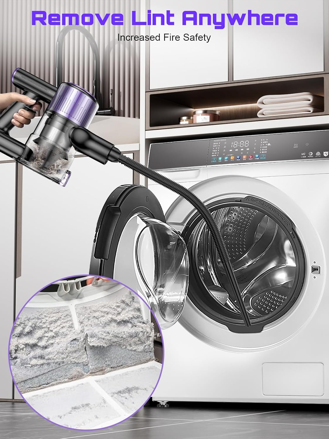 Cordless Vacuum Cleaner, 10 in 1 Stick Vacuum with Powerful Suction, Hose, Green LED Light, Anti-Tangle Brush, Lightweight Rechargeable Vacuum Cleaner for Home, Hardwood Floors, Carpets