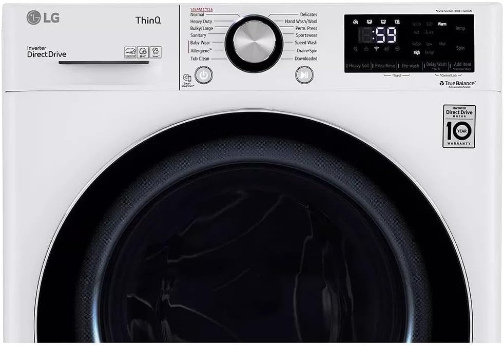 24 in. W 2.4 Cu. Ft. Compact Stackable Smart Front Load Washer in White with Steam and AI Fabric Sensor/Smart Pairing