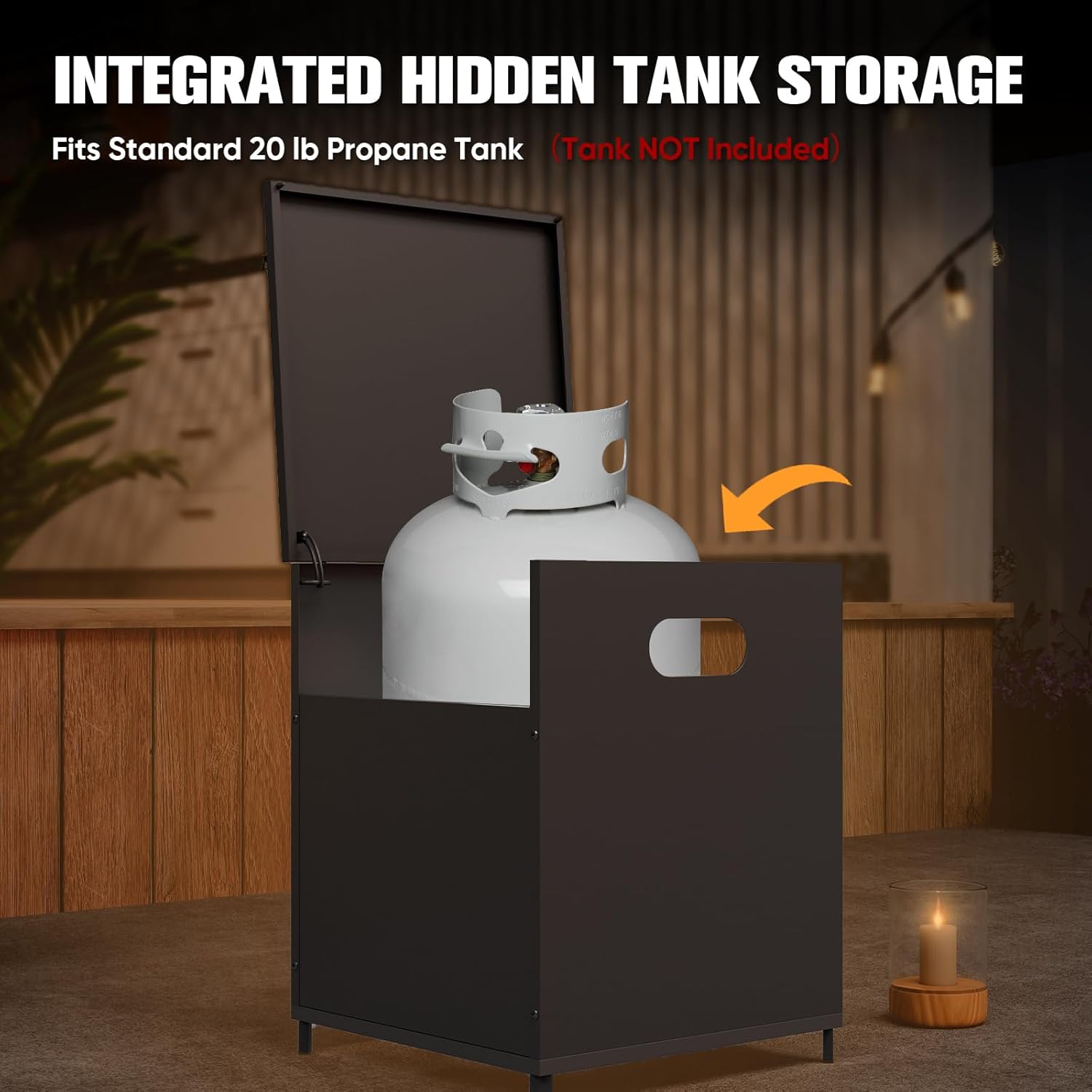 EAGLE PEAK Outdoor Propane Fireplace 50,000 BTU Gas Fireplace with Storage & Adjustable Flame, Patio Heater for Decks Backyards, Gray/Beige