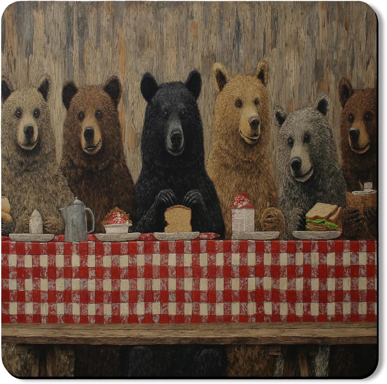 Bear Family Washer Dryer Top Protector Mat, Rustic Animal Print Laundry Machine Dust Covers, Cozy Farmhouse Rubber Anti-slip Waterproof Mats for Laundry Room 24x24 Inch