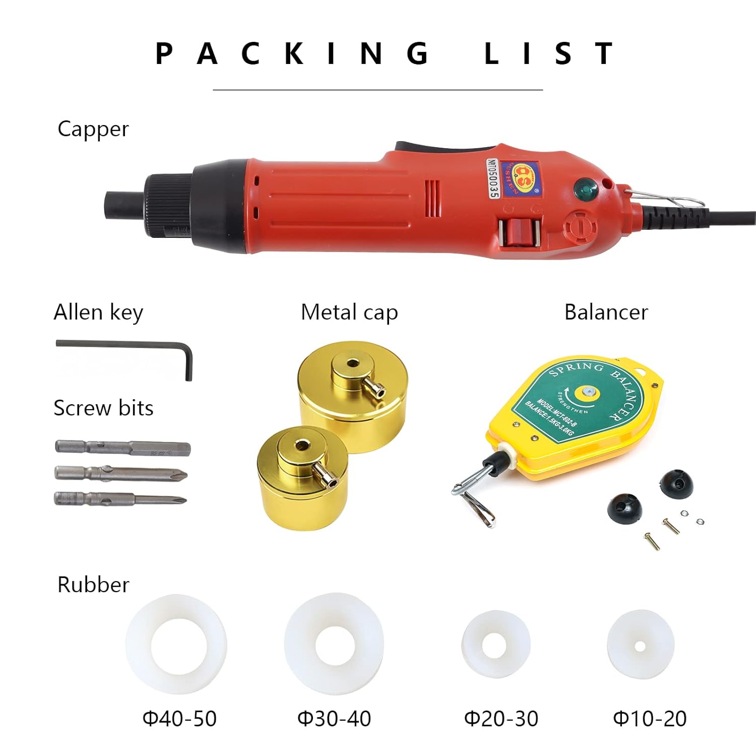 ZONEPACK Manual Electric Bottle Capping Machine Handheld Cap Sealer Sealing Machine 10-50mm Capping Diameter Bottle Capper Sealer Screwing Sealing Machine (110V)