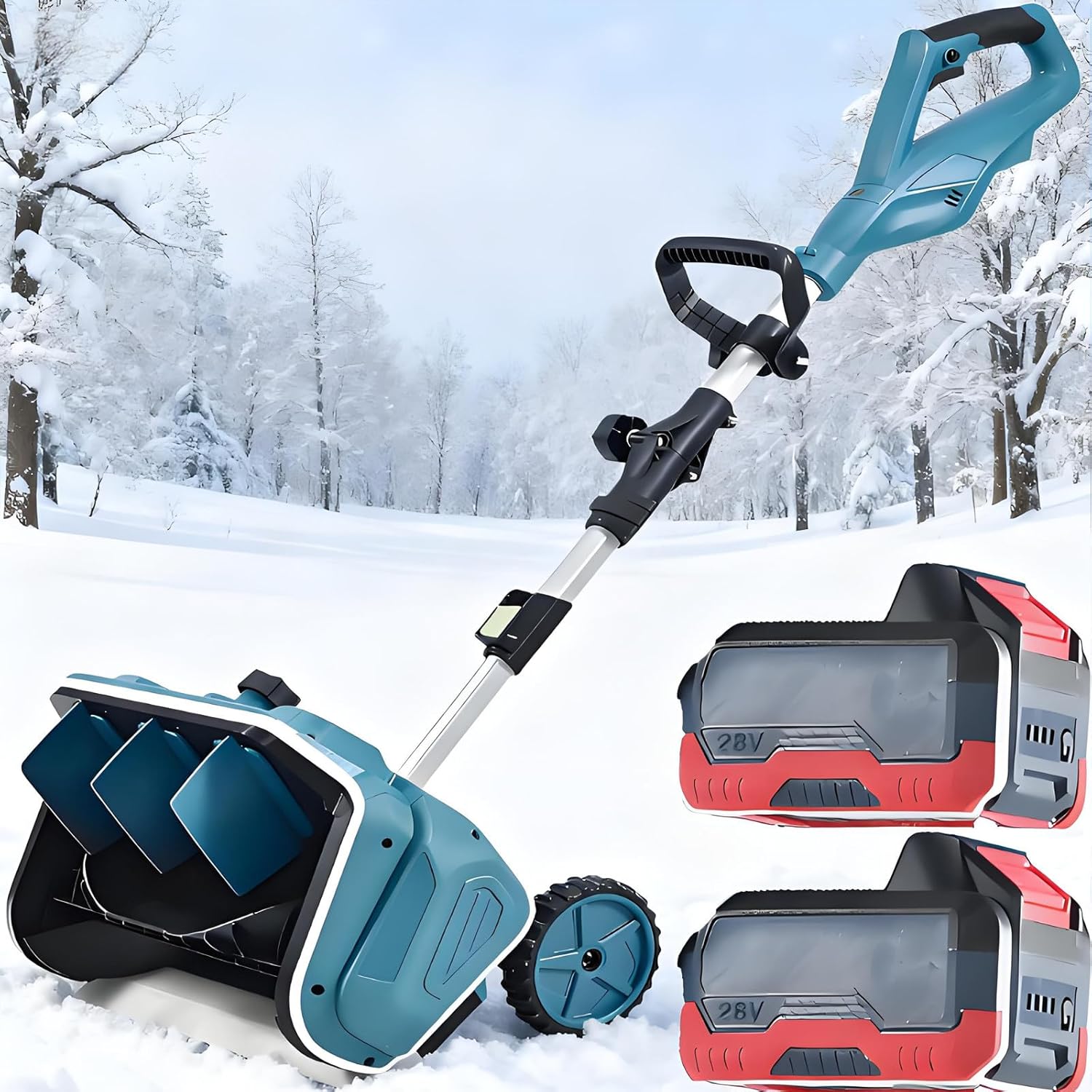 Winter Electric Snow Shovel - Cordless Snow Blower, 110-130cm Telescopic Adjustment, Snow Throwers Depth 20cm (7.9in), Snowplow Width 40.7cm (16in),Snow Sweeper Tool 2batteries